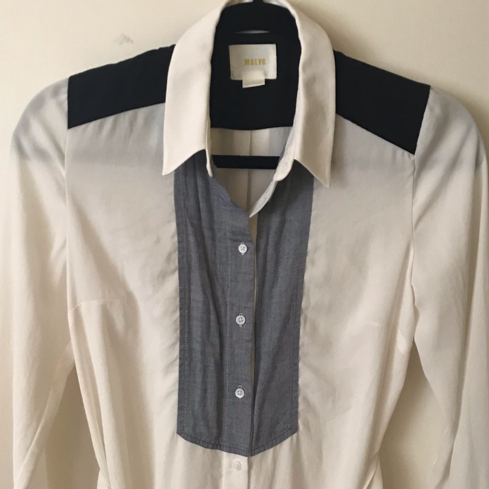 Anthropologie Mauve Colorblock Button Blouse - image 2